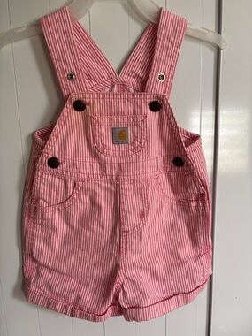 Carhartt Pink and White Striped Short Overalls